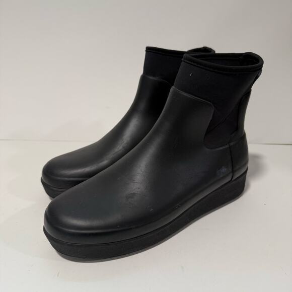 HUNTER Women's Refined Creeper Platform Boots Black 10 Neo Chelsea Rubber Rain - Picture 1 of 8